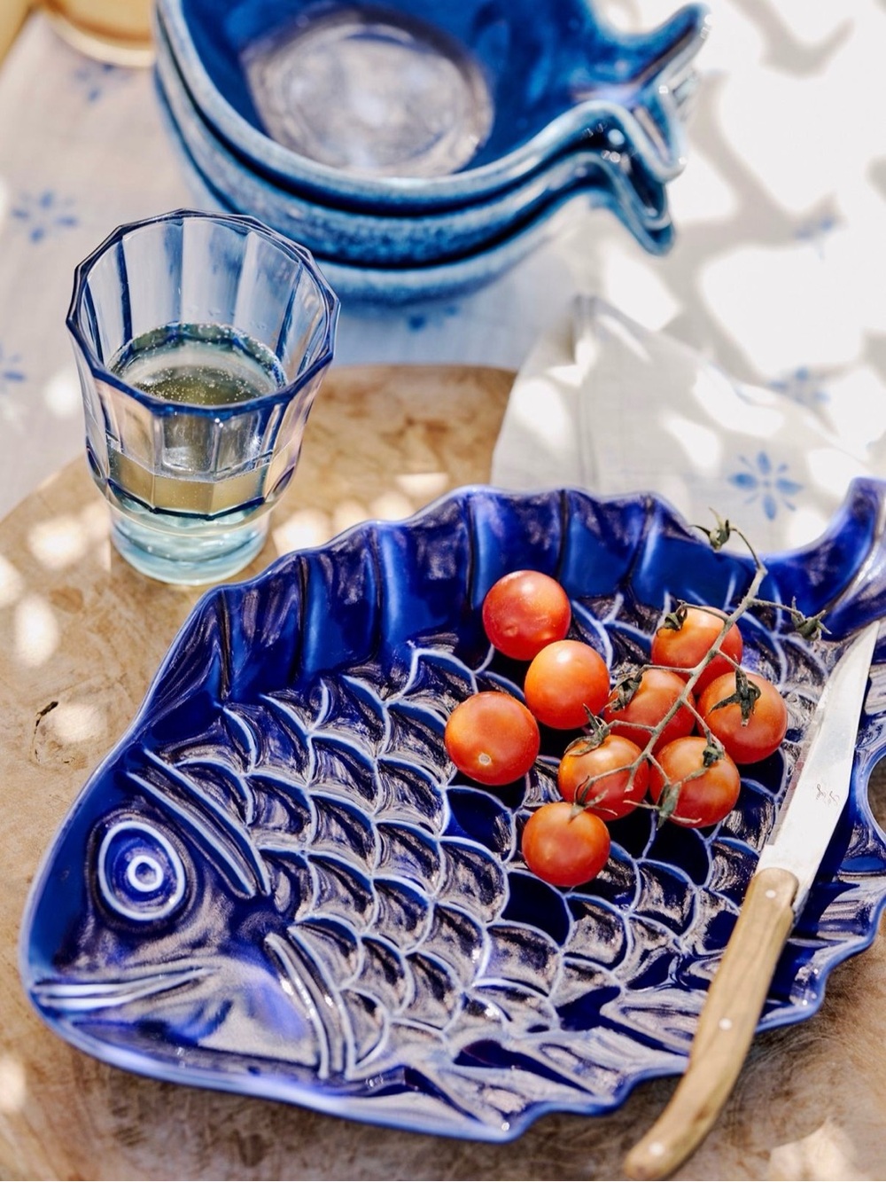 Anthropologie Fish Etched Stoneware Serving Platter